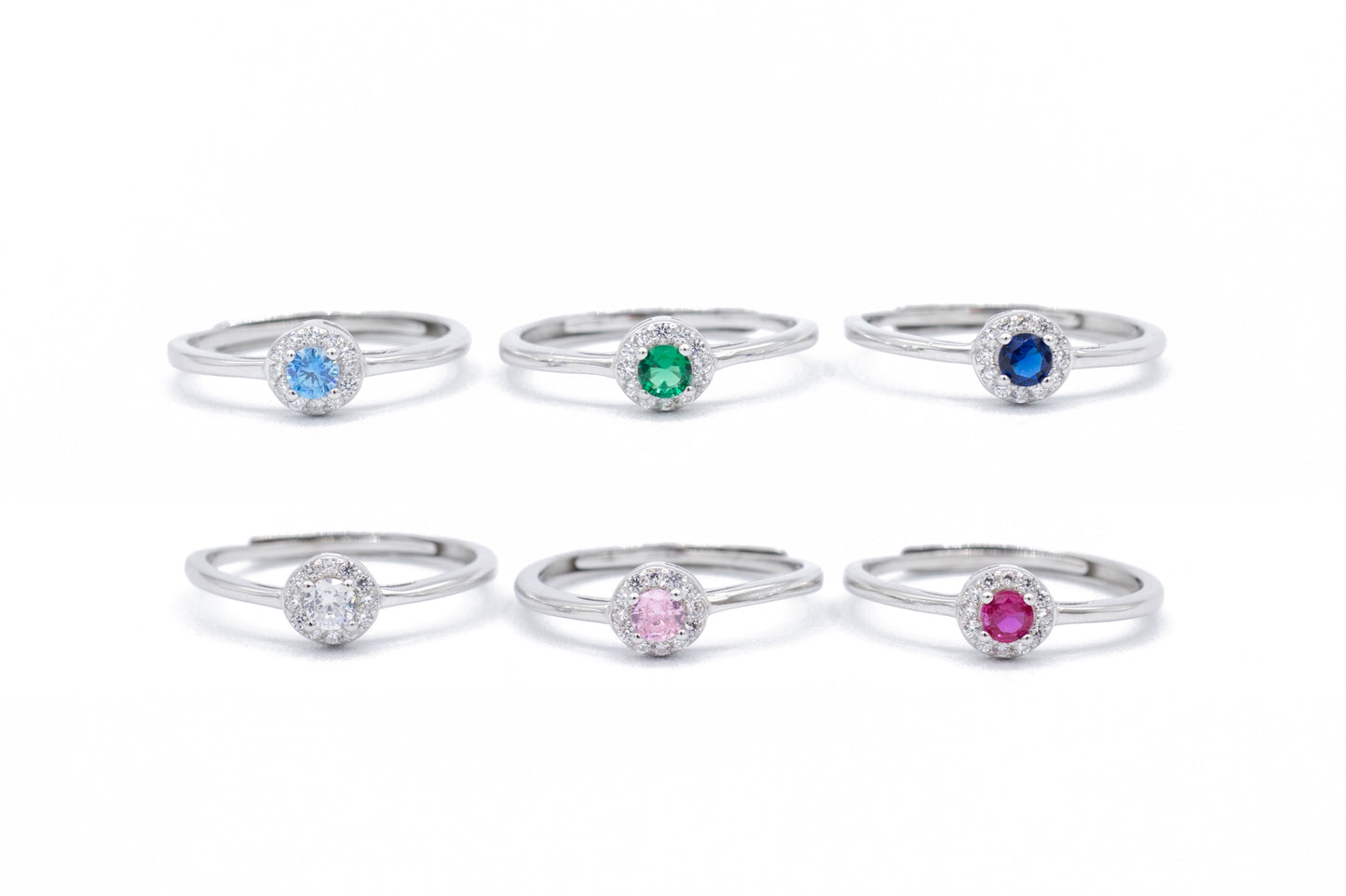 Anello in Argento 925 da Donna Modello Kate con Zircone Centrale a forma Tonda di vari colori contornata da Giro di Zirconi Bianchi