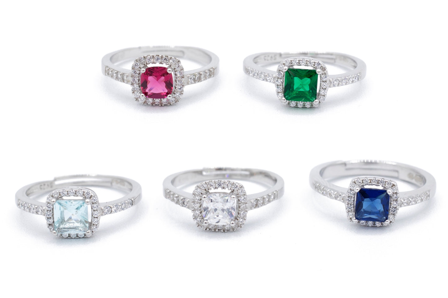 Anello in Argento 925 da Donna Modello Kate con Zircone di colore a Taglio Quadrato