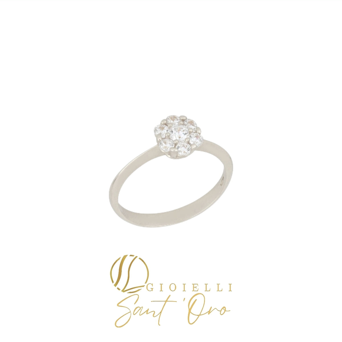 Anello Solitario a fiore in Oro 18kt - Gioielli Sant'Oro