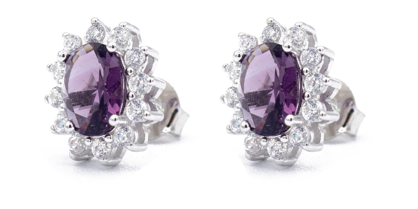 Orecchini da Donna Modello Kate con Pietra di Colore e Zirconi Bianchi in Argento 925