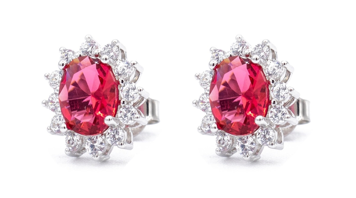 Orecchini da Donna Modello Kate con Pietra di Colore e Zirconi Bianchi in Argento 925