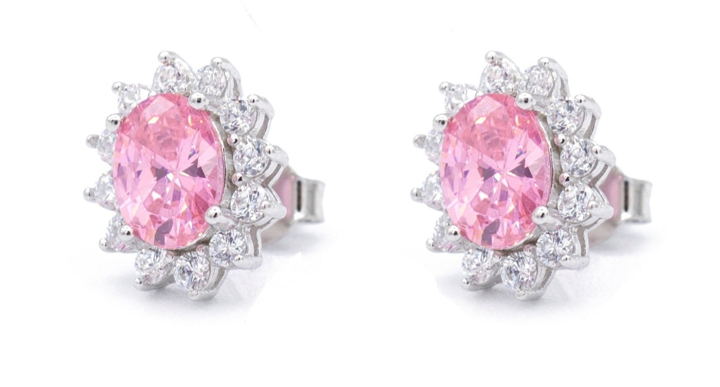 Orecchini da Donna Modello Kate con Pietra di Colore e Zirconi Bianchi in Argento 925