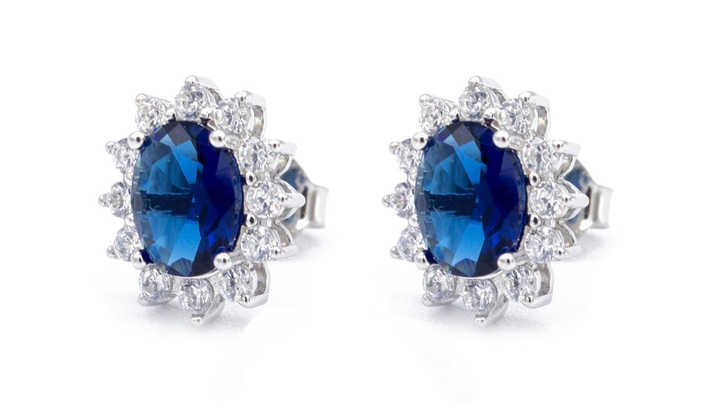 Orecchini da Donna Modello Kate con Pietra di Colore e Zirconi Bianchi in Argento 925