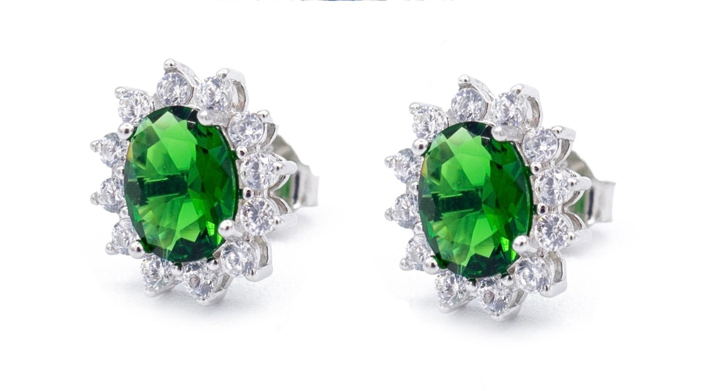 Orecchini da Donna Modello Kate con Pietra di Colore e Zirconi Bianchi in Argento 925
