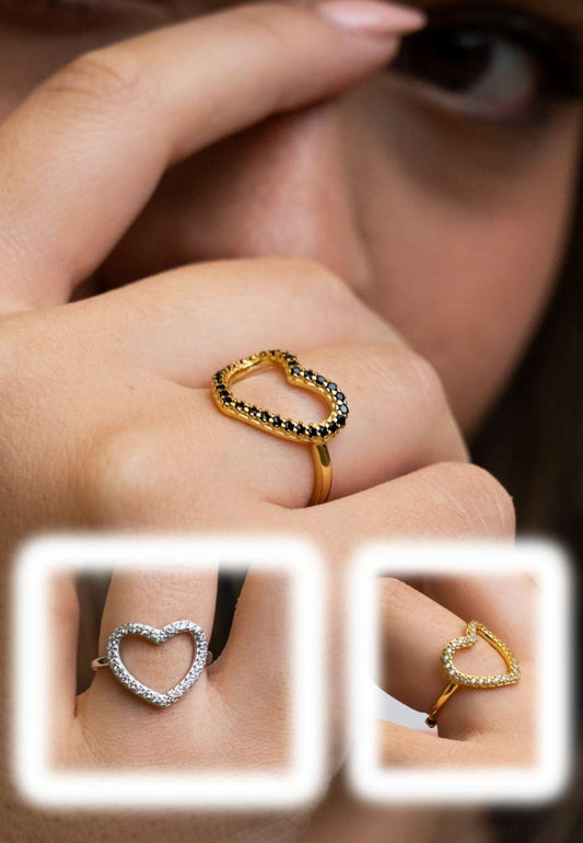 Anello in Argento 925 da Donna modello a Cuore Traforato con Pavè di Zirconi di Vari Colori