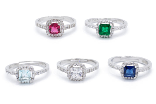 Anello in Argento 925 da Donna Modello Kate con Zircone di colore a Taglio Quadrato