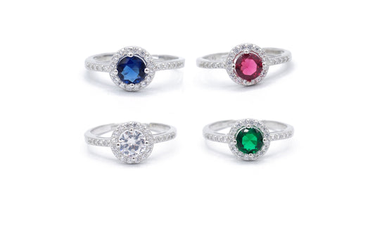 Anello in Argento 925 da Donna Modello Kate con Zircone di colore a Taglio Tondo