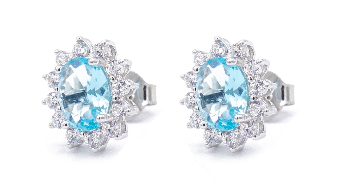 Orecchini da Donna Modello Kate con Pietra di Colore e Zirconi Bianchi in Argento 925