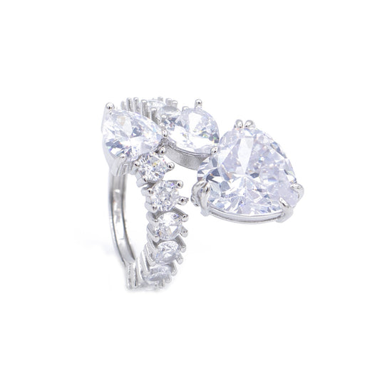 Anello da Donna a Fantasia con Cuore e Zirconi Bianchi in Argento 925