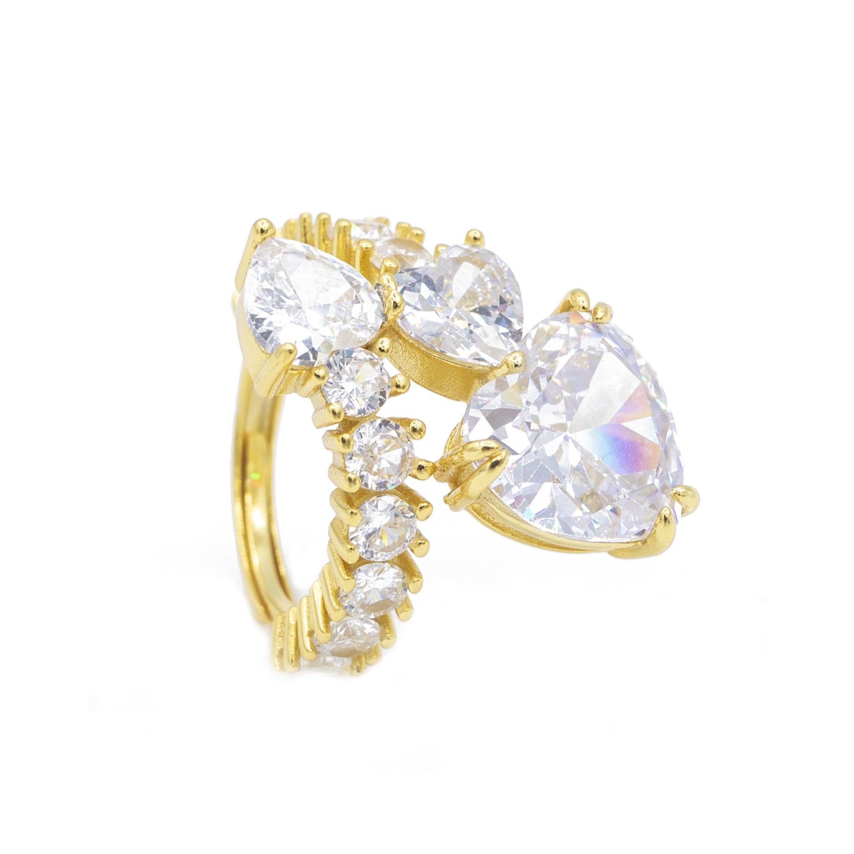 Anello da Donna a Fantasia con Cuore e Zirconi Bianchi in Argento 925