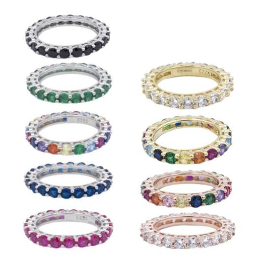 Anello in Argento 925 da Donna modello Veretta Eternity tutta di Zirconi di Vari Colori.